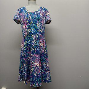 CLEO floral print short sleeve textured a-line cocktail party midi dress sz 10